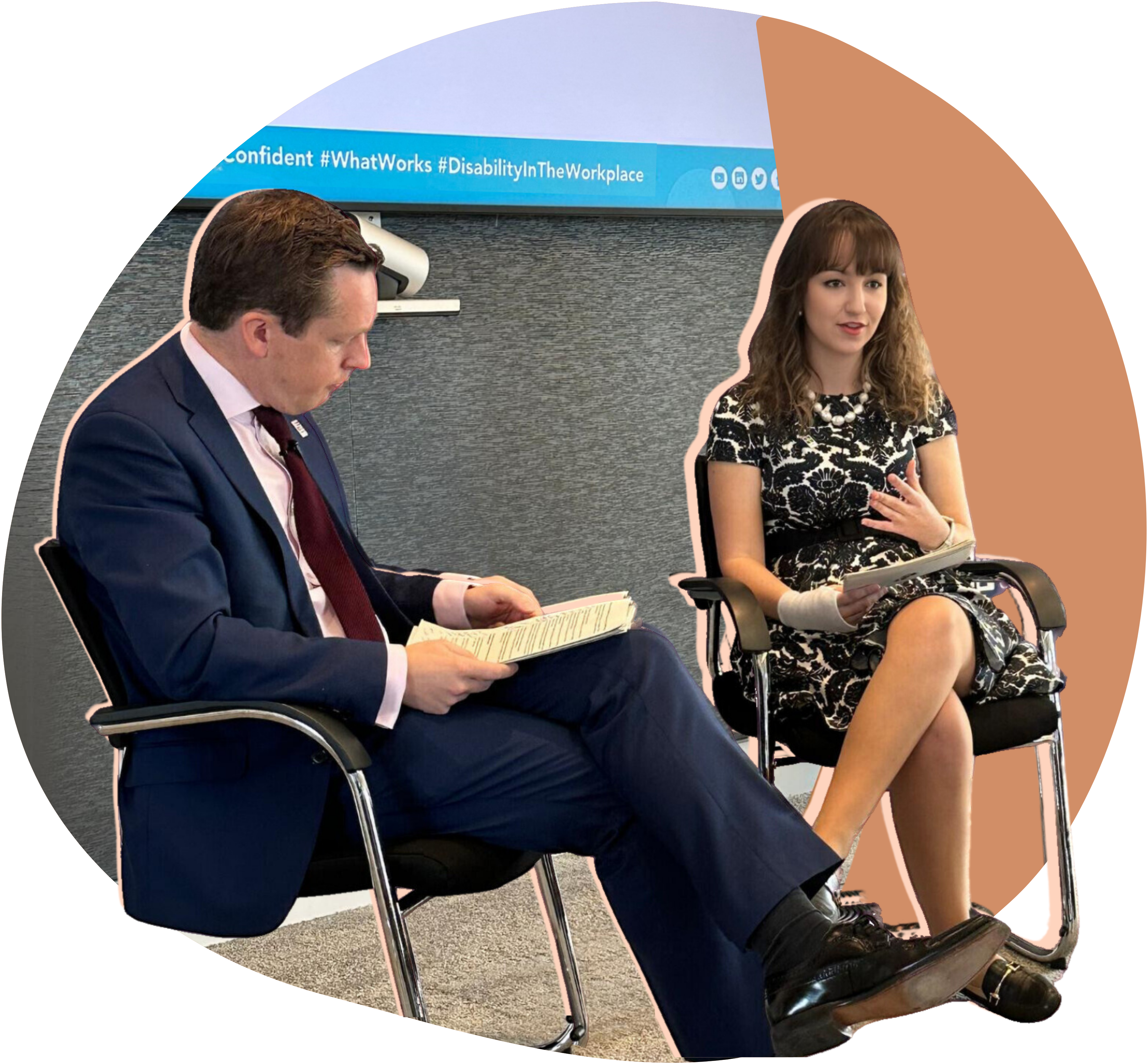 Patchwork Hub's founder Beth hosting a fireside chat with Tom Pursglove MP at a Diversity Project event. 